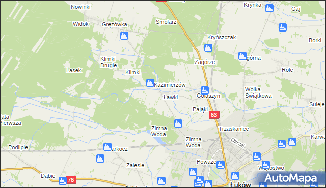 mapa Ławki gmina Łuków, Ławki gmina Łuków na mapie Targeo