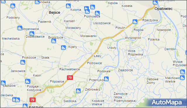 mapa Ławy gmina Opatowiec, Ławy gmina Opatowiec na mapie Targeo