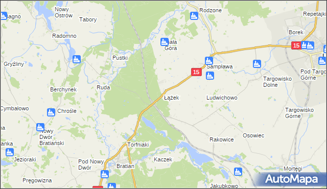 mapa Łążek gmina Lubawa, Łążek gmina Lubawa na mapie Targeo