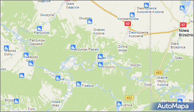 mapa Łążek gmina Nowa Brzeźnica, Łążek gmina Nowa Brzeźnica na mapie Targeo