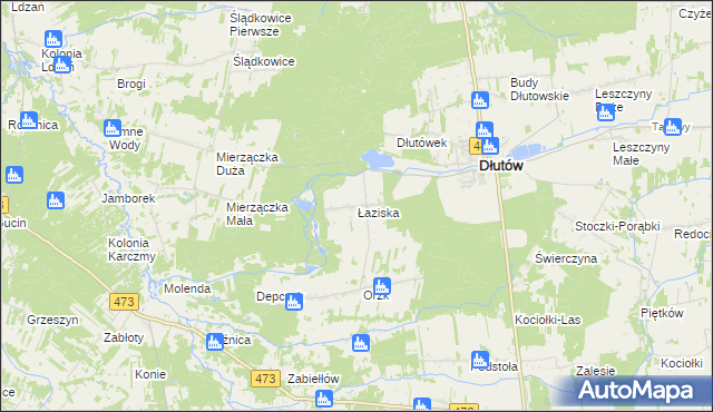 mapa Łaziska gmina Dłutów, Łaziska gmina Dłutów na mapie Targeo