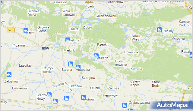 mapa Łaziska gmina Iłów, Łaziska gmina Iłów na mapie Targeo