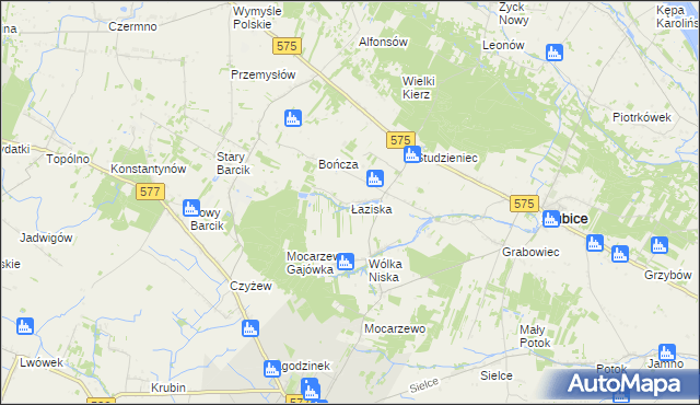 mapa Łaziska gmina Słubice, Łaziska gmina Słubice na mapie Targeo