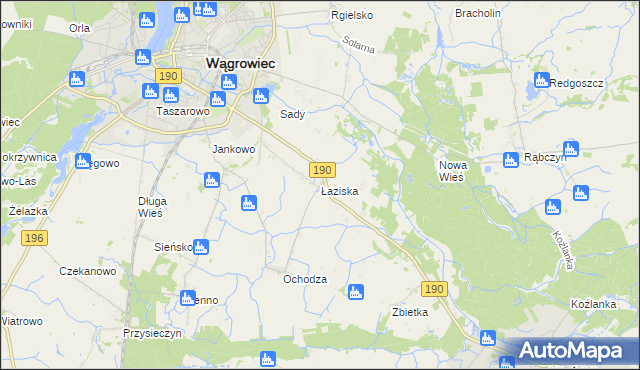 mapa Łaziska gmina Wągrowiec, Łaziska gmina Wągrowiec na mapie Targeo