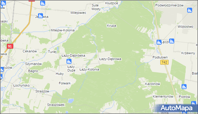 mapa Łazy-Dąbrowa, Łazy-Dąbrowa na mapie Targeo