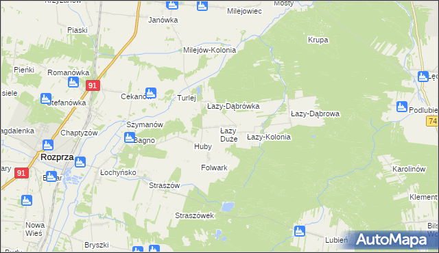 mapa Łazy Duże gmina Rozprza, Łazy Duże gmina Rozprza na mapie Targeo