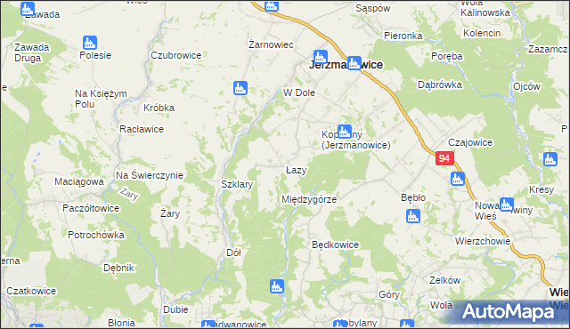 mapa Łazy gmina Jerzmanowice-Przeginia, Łazy gmina Jerzmanowice-Przeginia na mapie Targeo