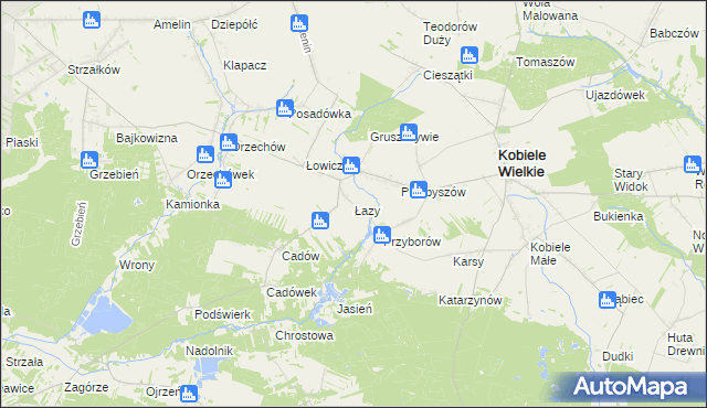 mapa Łazy gmina Kobiele Wielkie, Łazy gmina Kobiele Wielkie na mapie Targeo
