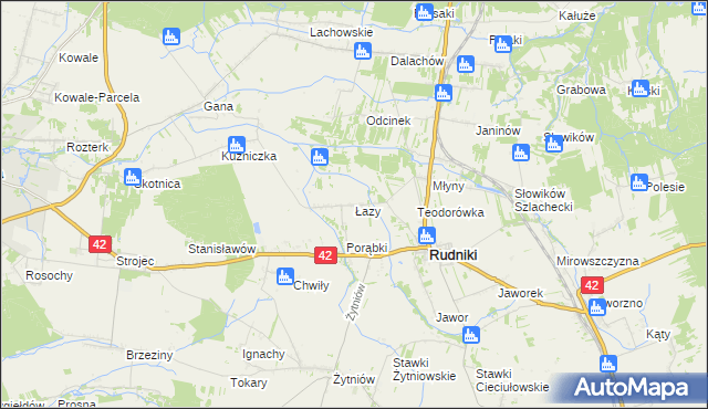 mapa Łazy gmina Rudniki, Łazy gmina Rudniki na mapie Targeo