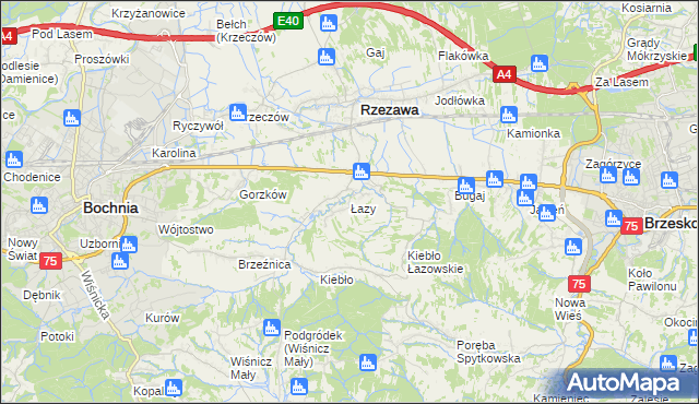 mapa Łazy gmina Rzezawa, Łazy gmina Rzezawa na mapie Targeo