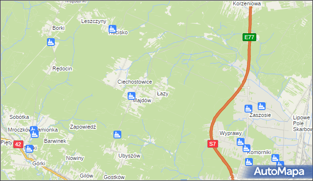 mapa Łazy gmina Szydłowiec, Łazy gmina Szydłowiec na mapie Targeo