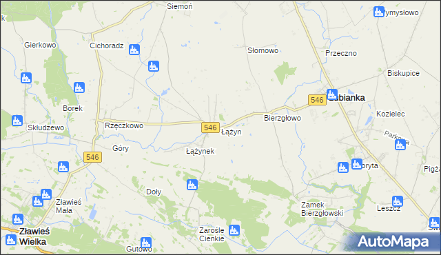 mapa Łążyn gmina Zławieś Wielka, Łążyn gmina Zławieś Wielka na mapie Targeo