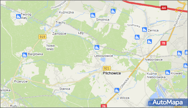 mapa Leboszowice, Leboszowice na mapie Targeo