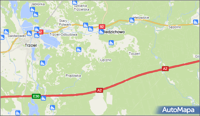 mapa Łęczno gmina Miedzichowo, Łęczno gmina Miedzichowo na mapie Targeo