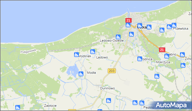 mapa Lędowo gmina Ustka, Lędowo gmina Ustka na mapie Targeo