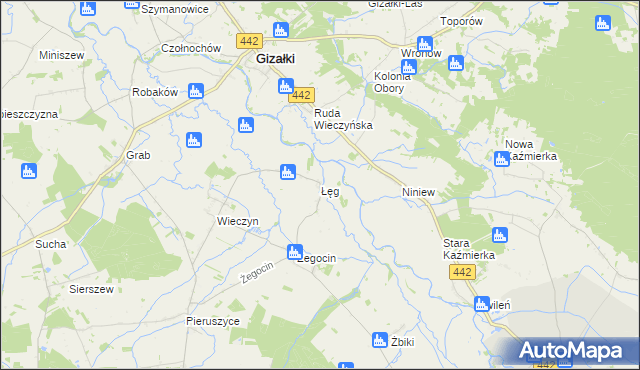 mapa Łęg gmina Czermin, Łęg gmina Czermin na mapie Targeo