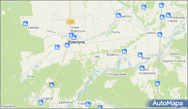 mapa Łęg gmina Rzeczyca, Łęg gmina Rzeczyca na mapie Targeo