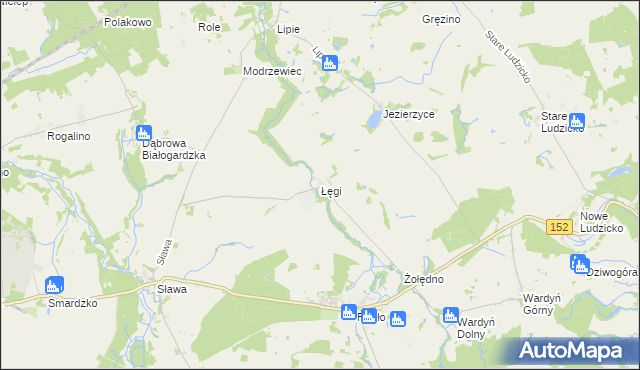 mapa Łęgi gmina Połczyn-Zdrój, Łęgi gmina Połczyn-Zdrój na mapie Targeo