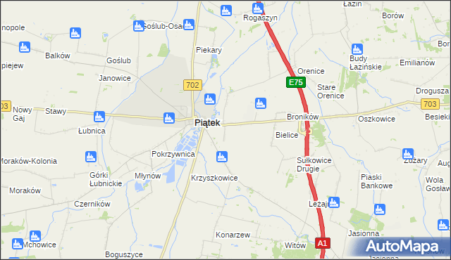 mapa Łęka gmina Piątek, Łęka gmina Piątek na mapie Targeo