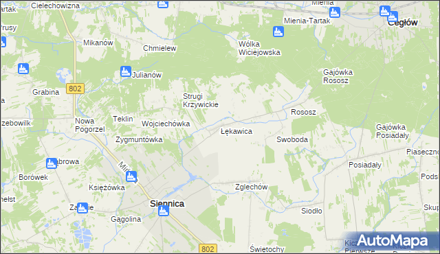 mapa Łękawica gmina Siennica, Łękawica gmina Siennica na mapie Targeo