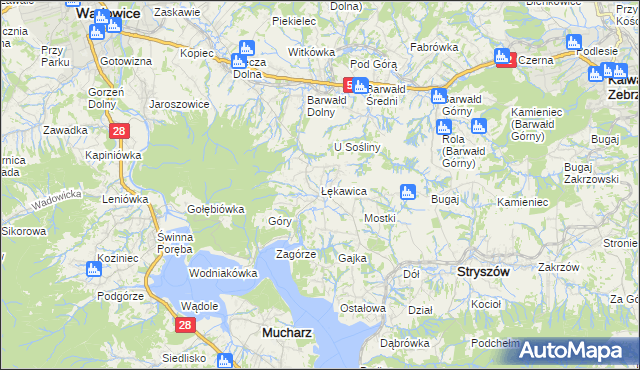 mapa Łękawica gmina Stryszów, Łękawica gmina Stryszów na mapie Targeo