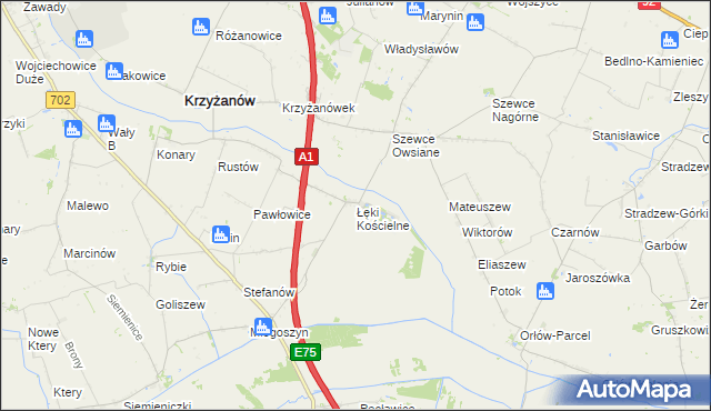 mapa Łęki Kościelne, Łęki Kościelne na mapie Targeo