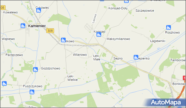 mapa Łęki Małe gmina Kamieniec, Łęki Małe gmina Kamieniec na mapie Targeo