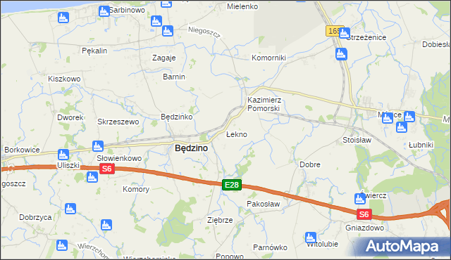 mapa Łekno gmina Będzino, Łekno gmina Będzino na mapie Targeo