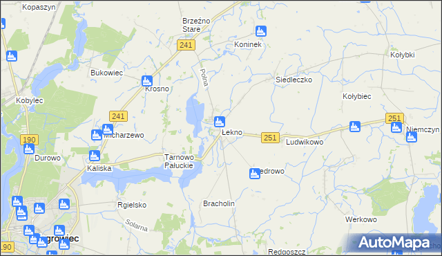 mapa Łekno gmina Wągrowiec, Łekno gmina Wągrowiec na mapie Targeo