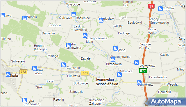 mapa Lesieniec gmina Iwanowice, Lesieniec gmina Iwanowice na mapie Targeo