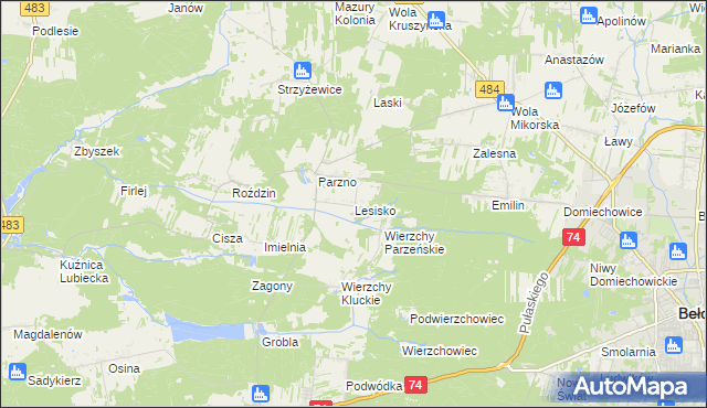 mapa Lesisko gmina Kluki, Lesisko gmina Kluki na mapie Targeo