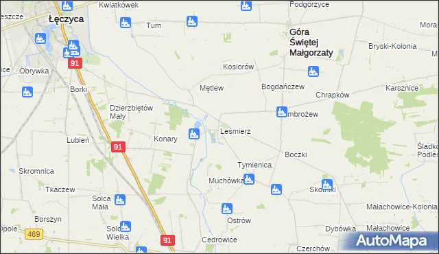 mapa Leśmierz, Leśmierz na mapie Targeo