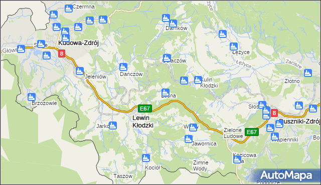 mapa Leśna gmina Lewin Kłodzki, Leśna gmina Lewin Kłodzki na mapie Targeo