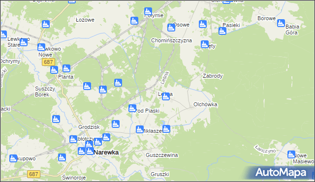 mapa Leśna gmina Narewka, Leśna gmina Narewka na mapie Targeo