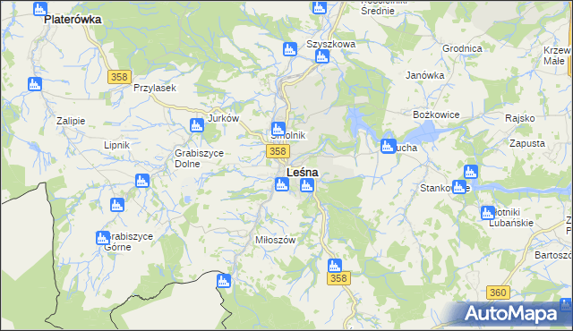 mapa Leśna powiat lubański, Leśna powiat lubański na mapie Targeo