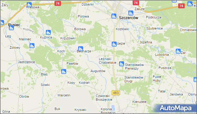 mapa Leśniaki Chabielskie, Leśniaki Chabielskie na mapie Targeo