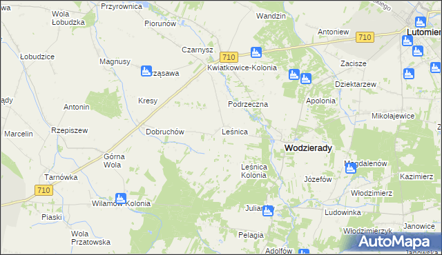 mapa Leśnica gmina Wodzierady, Leśnica gmina Wodzierady na mapie Targeo