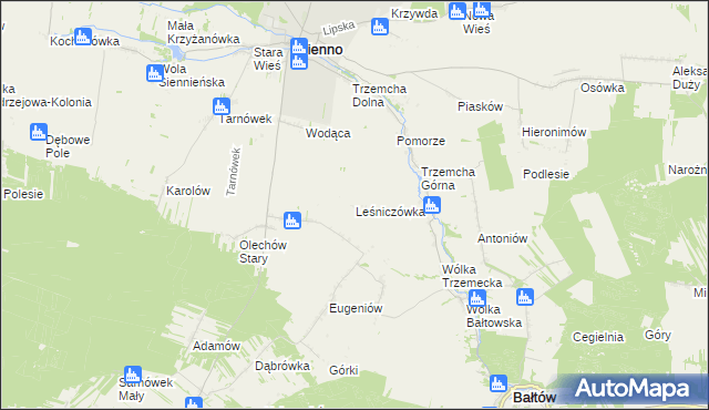 mapa Leśniczówka gmina Sienno, Leśniczówka gmina Sienno na mapie Targeo