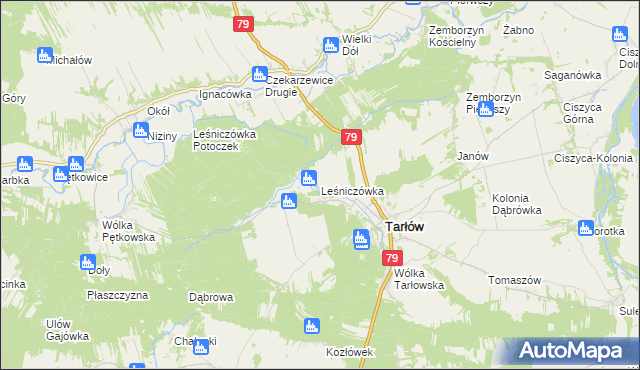 mapa Leśniczówka gmina Tarłów, Leśniczówka gmina Tarłów na mapie Targeo