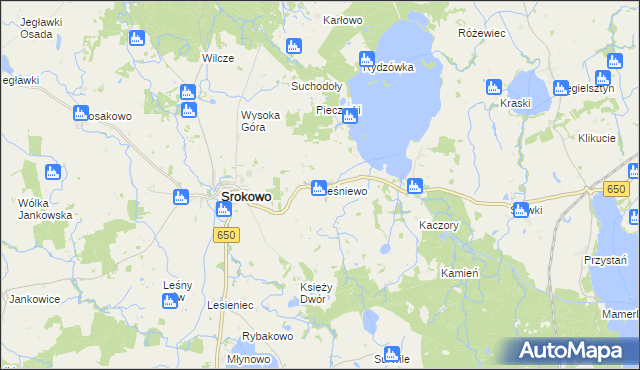 mapa Leśniewo gmina Srokowo, Leśniewo gmina Srokowo na mapie Targeo