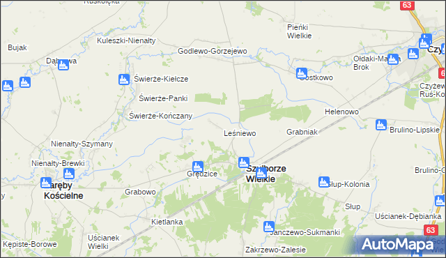 mapa Leśniewo gmina Szulborze Wielkie, Leśniewo gmina Szulborze Wielkie na mapie Targeo