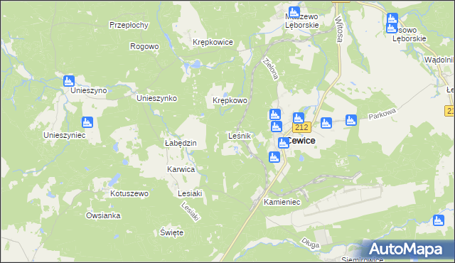 mapa Leśnik gmina Cewice, Leśnik gmina Cewice na mapie Targeo
