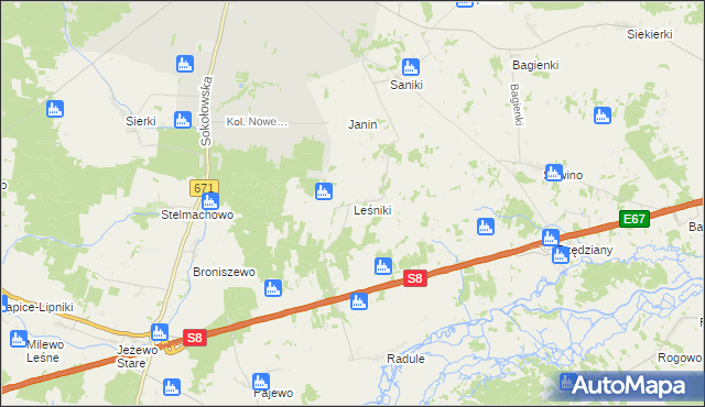 mapa Leśniki gmina Tykocin, Leśniki gmina Tykocin na mapie Targeo