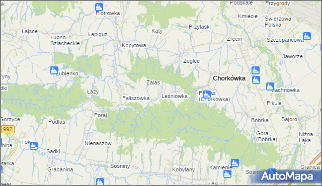 mapa Leśniówka gmina Chorkówka, Leśniówka gmina Chorkówka na mapie Targeo