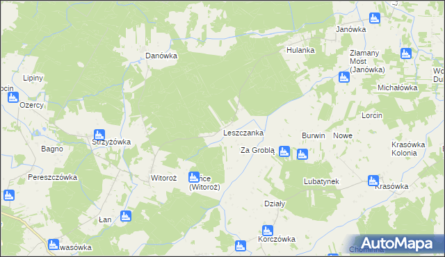 mapa Leszczanka gmina Drelów, Leszczanka gmina Drelów na mapie Targeo