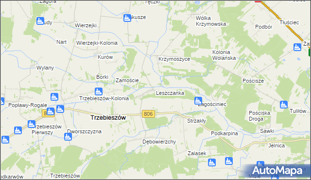 mapa Leszczanka gmina Trzebieszów, Leszczanka gmina Trzebieszów na mapie Targeo