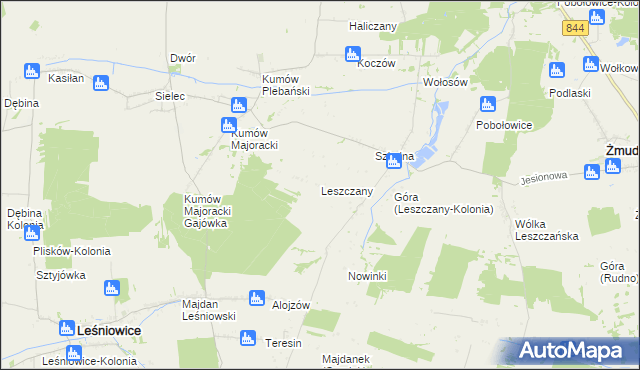 mapa Leszczany gmina Żmudź, Leszczany gmina Żmudź na mapie Targeo