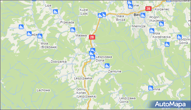 mapa Leszczawa Dolna, Leszczawa Dolna na mapie Targeo