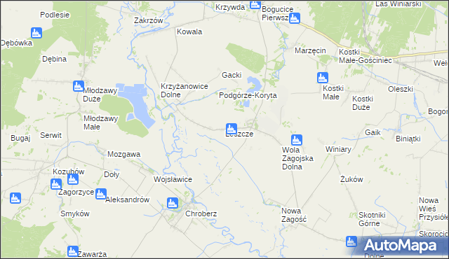 mapa Leszcze gmina Pińczów, Leszcze gmina Pińczów na mapie Targeo