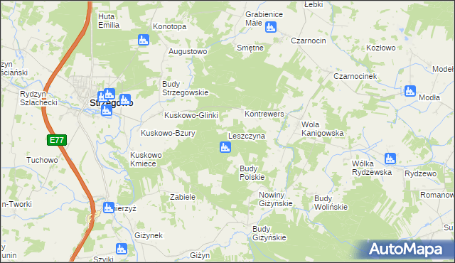 mapa Leszczyna gmina Strzegowo, Leszczyna gmina Strzegowo na mapie Targeo